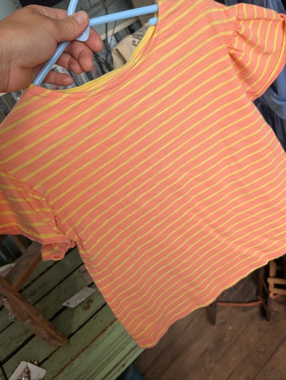 Lands' End Girls' Short Sleeve Tee - Coral and Yellow Stripes